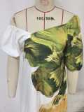 Women Spring/Summer Slash Shoulder Print Casual Holiday Dress
