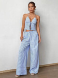 Women Casual Striped Strapless Top and Pant Two-Piece Set
