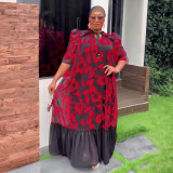 Plus Size African Women Chiffon Print Dress