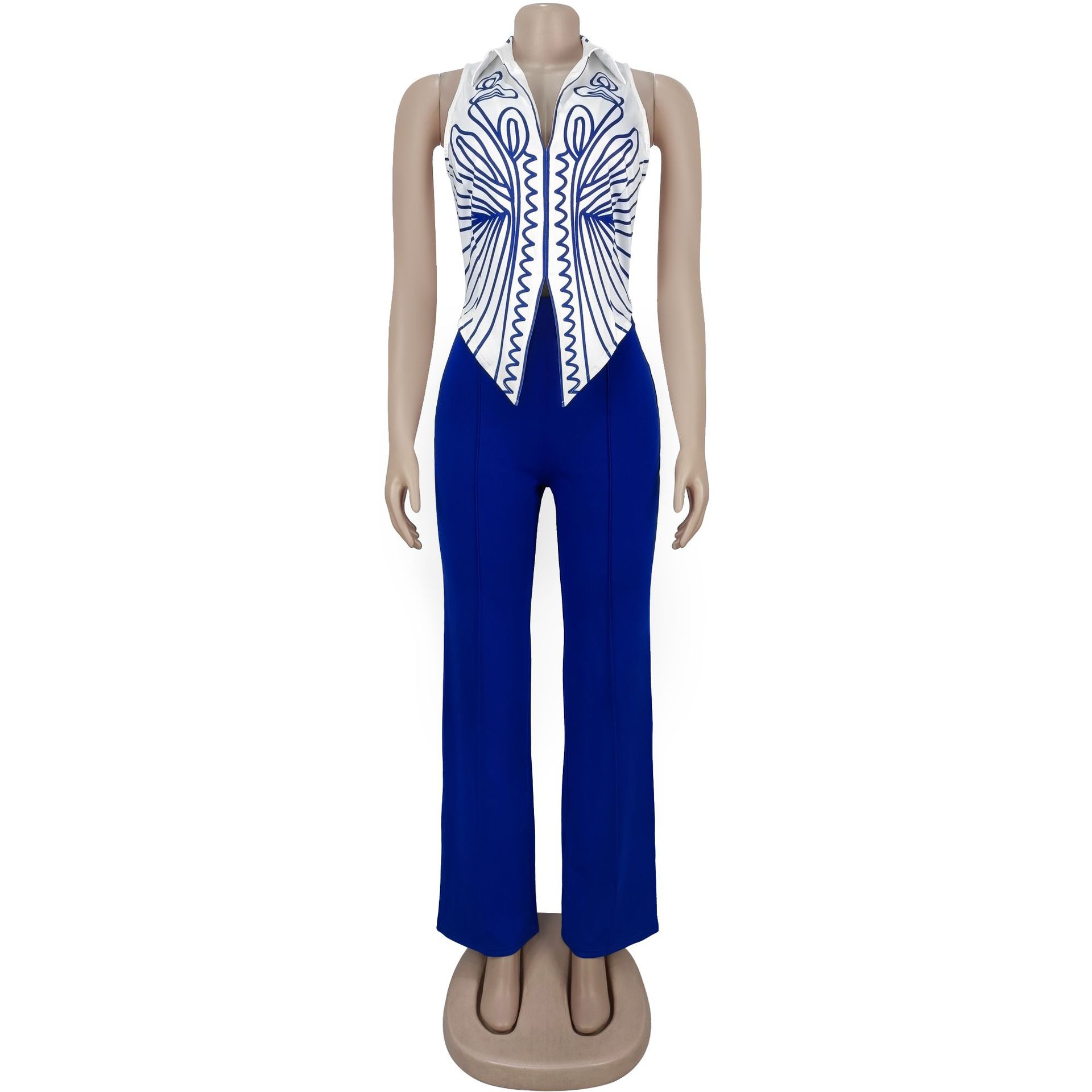 Women Elegant Printed Top and Pants Two-Piece Set