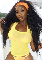 Women Spring/Summer Mesh See-Through Square Neck Solid Top