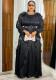 Plus Size African Women Floral Pleated Long-Sleeve Dress