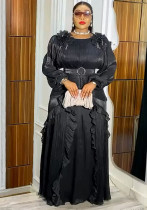 Plus Size African Women Floral Pleated Long-Sleeve Dress Plus Size African Women Floral Pleated Long-Sleeve Dress