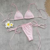 Women solid sexy backless lace-up two-piece swimwear
