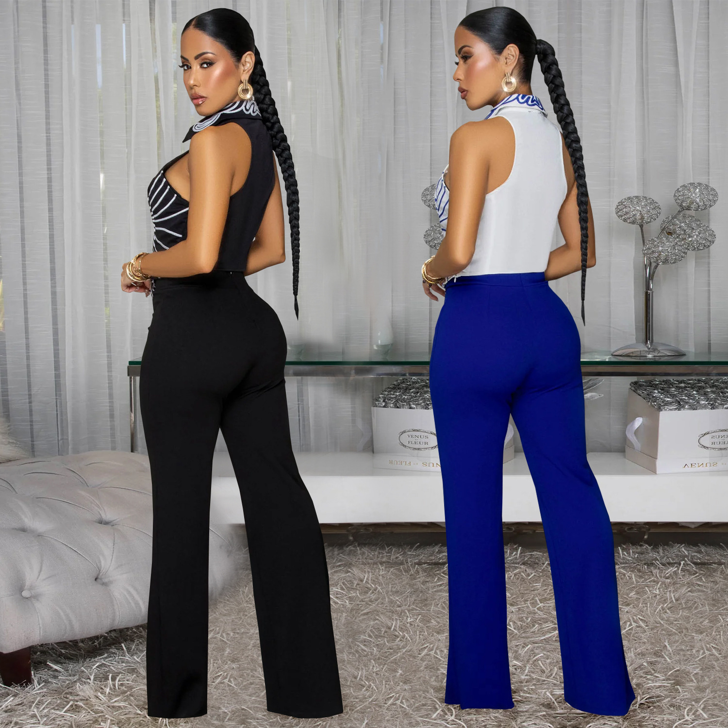 Women Elegant Printed Top and Pants Two-Piece Set