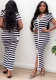 Women Summer Contrast Striped Knitted Slit Bodycon Dress