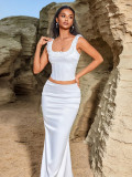 Women Summer Lace Sleeveless Top and Skirt Two-Piece Set