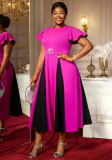 Plus-Size Women Elegant Contrast Color Ruffled Short-Sleeved Dresses