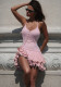 Summer Halter Neck Single-Button Ruffled Mini Dress
