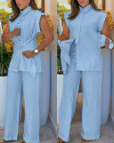 Women's Fashion Sleeveless Lace-Up Shirt Wide-Leg Pants Set