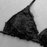 Three-Piece Sexy Triangle Lace-Up Floral Bikini Set