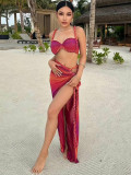 Women's Summer Fashion Sexy Strap Camisole Side Slit Skirt Set