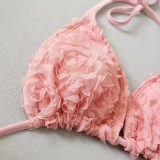 Three-Piece Sexy Triangle Lace-Up Floral Bikini Set