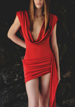 Summer Women's Deep V-Neck Chic Halter Neck Ruffled Sexy Bodycon Dress