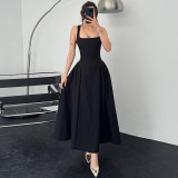 Women's Summer Fashion Sexy Low Back Zipper Slim Waist Strap Dress
