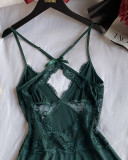 Fashion Solid Color Lace Patchwork Low Back Side Slit Nightdress