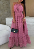 Fashion Halter Neck Slit Jacquard Long Dress