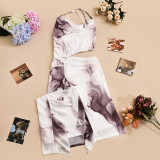 Women's Spring/Summer Contrast Color Halter Neck Irregular Print Dress
