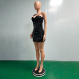 Summer Women's Glitter Sequin Low Back Strap Bodycon Dress