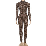 Summer Street Style Leopard Print High Waist Tight Fitting Slim Fit Jumpsuit