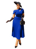 Summer Fashion Women's Slash Shoulder Cut-Out Solid Slim Waist Long Dress