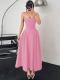 Women's Summer Fashion Sexy Low Back Zipper Slim Waist Strap Dress