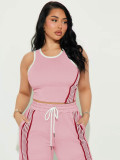 Women Casual Vest and Striped Pants Two-piece Set
