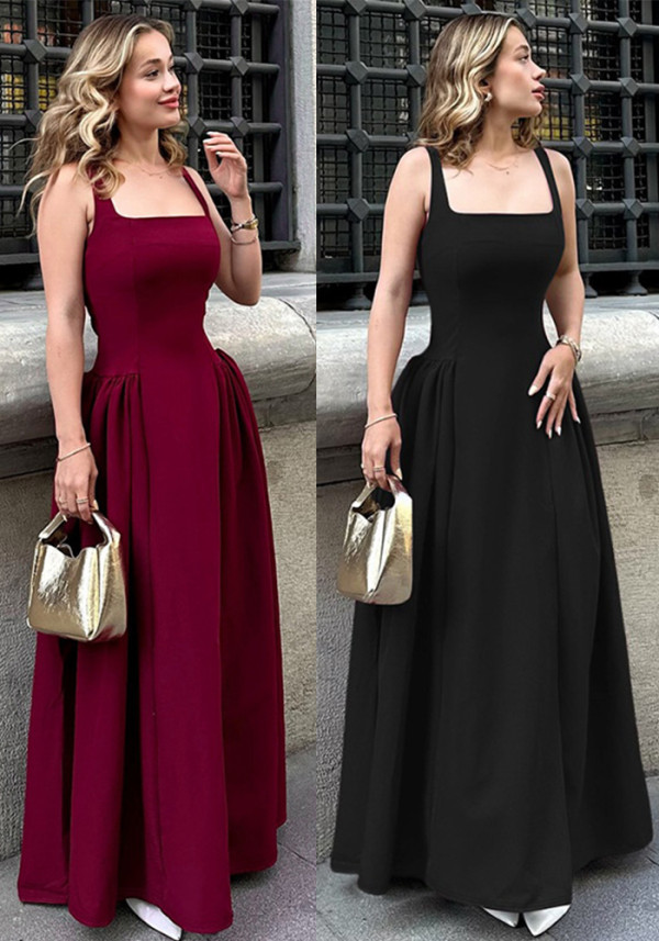 Women's Summer Fashion Sexy Low Back Zipper Slim Waist Strap Dress