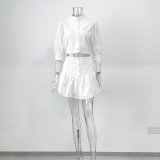 Summer White Lantern Sleeve Shirt & Skirt Two-Piece Casual Office Set