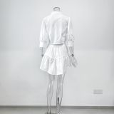 Summer White Lantern Sleeve Shirt & Skirt Two-Piece Casual Office Set