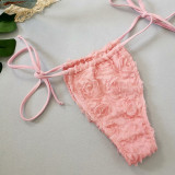 Three-Piece Sexy Triangle Lace-Up Floral Bikini Set