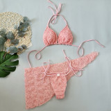 Three-Piece Sexy Triangle Lace-Up Floral Bikini Set