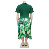 Summer Women's Chic Turndown Collar Ruffle Sleeve African Plus Size Dress