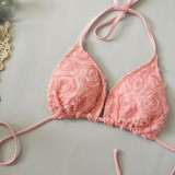 Three-Piece Sexy Triangle Lace-Up Floral Bikini Set