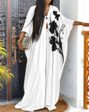 Women's Fashion Printed V-Neck Loose Long Sleeve Blouse Wide-Leg Pants Set