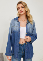Women's Fashion Casual Turndown Collar Single-Button Denim Shirt