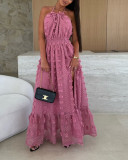 Fashion Halter Neck Slit Jacquard Long Dress