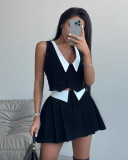 Summer Sexy Women's Sleeveless Button-Up Vest & Mini Skirt Set