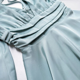 Bell Sleeve Solid Long Sleeve Sexy V-Neck Slim Waist Mini Party Dress