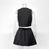 Summer Sexy Women's Sleeveless Button-Up Vest & Mini Skirt Set