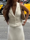 Summer Chic Elegant Vest Pleated Loose Skirt Set