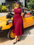 Summer Fashion Women's Slash Shoulder Cut-Out Solid Slim Waist Long Dress