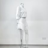 Summer White Lantern Sleeve Shirt & Skirt Two-Piece Casual Office Set