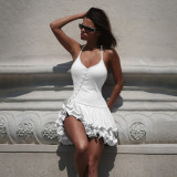 Summer Halter Neck Single-Button Ruffled Mini Dress