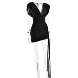 Summer Women's Deep V-Neck Chic Halter Neck Ruffled Sexy Bodycon Dress