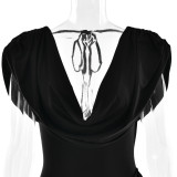 Summer Women's Deep V-Neck Chic Halter Neck Ruffled Sexy Bodycon Dress