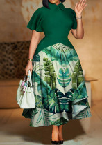 Summer Women's Chic Turndown Collar Ruffle Sleeve African Plus Size Dress