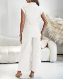 Women's Fashion Sleeveless Lace-Up Shirt Wide-Leg Pants Set