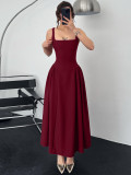 Women's Summer Fashion Sexy Low Back Zipper Slim Waist Strap Dress