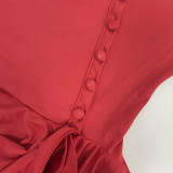 Summer Halter Neck Single-Button Ruffled Mini Dress